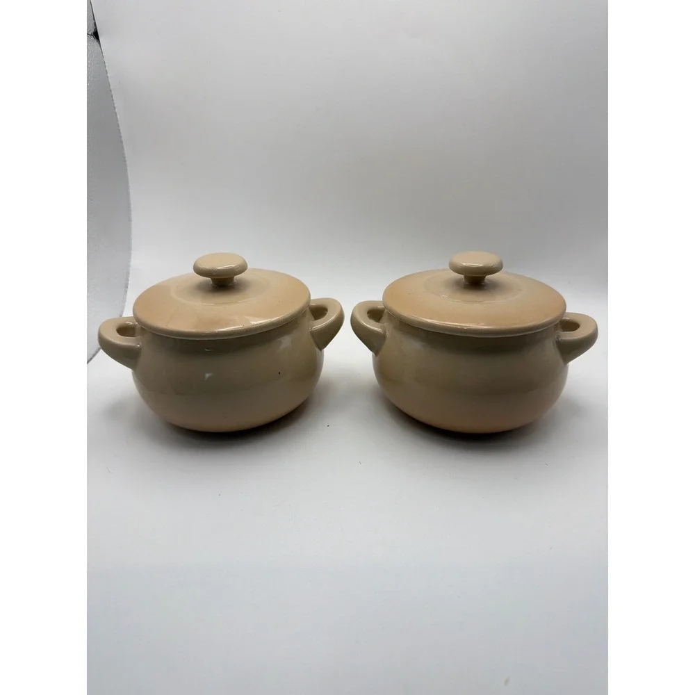 Denby Sand Beige Stoneware Mini Cocottes with Lids Set of 2 Model 0415-959